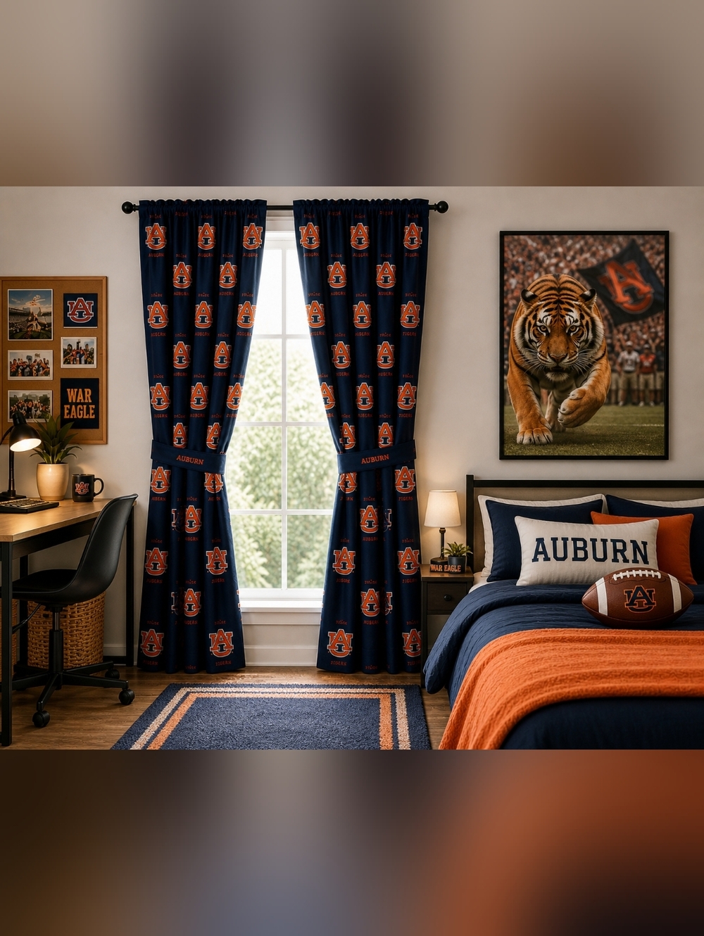 Auburn Tigers NCAA Curtain Panels 84” Set of 2 w/ Tiebacks Navy Orange College